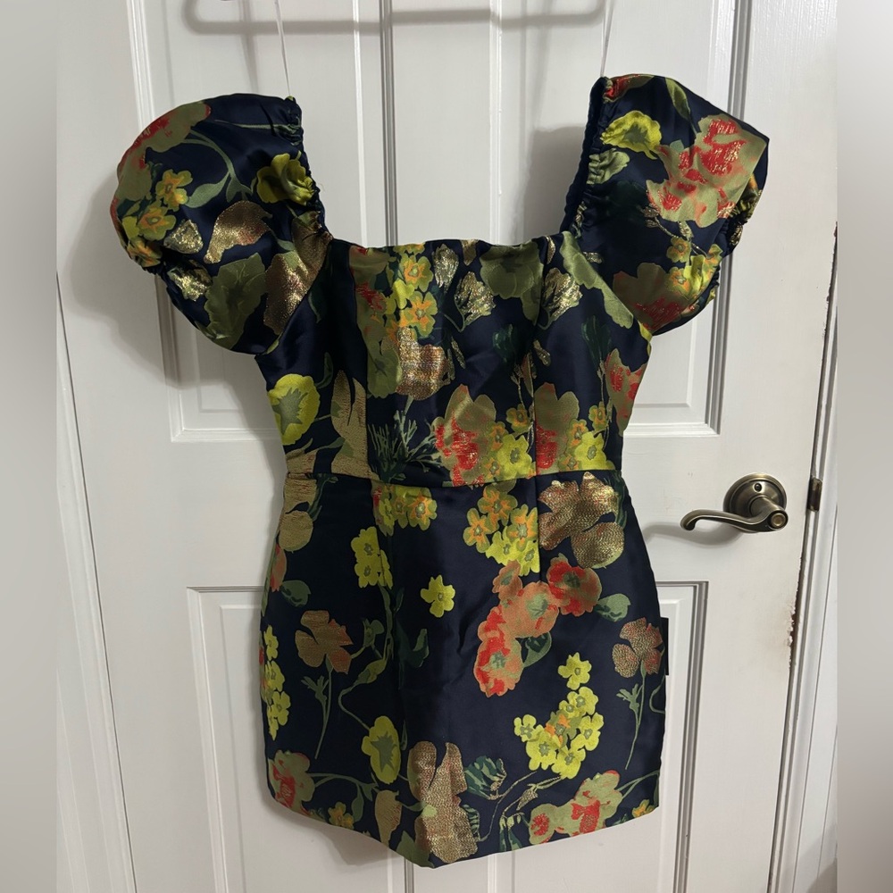 Lulu's Floral Mini Dress - Navy and Gold